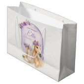 Mädchen Lila Florales Pferd Geburtstag Große Geschenktüte (Vorderseite Schrägansicht)