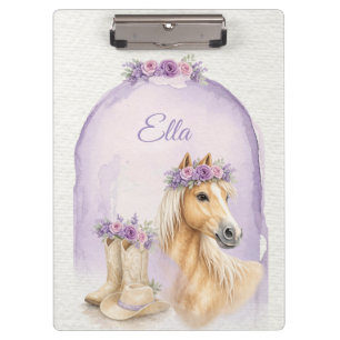 Mädchen Lila Florales Pferd Klemmbrett