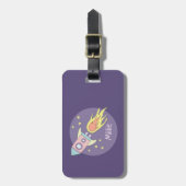 Mädchen: Lila Galaxy-Raketenschiff-Kinder Gepäckanhänger (Vorderseite vertikal)