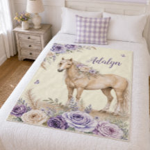 Mädchen Lila Gelbe Rose Pferd Monogramm