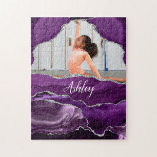 Mädchen Lila Glitter Personalisiertes Foto und Nam Puzzle