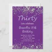 Mädchen Lila Glitzer 30. Geburtstag Einladung (Vorderseite)