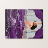 Mädchen Lila Glitzer Personalisiert Foto und Name Puzzle (Horizontal)