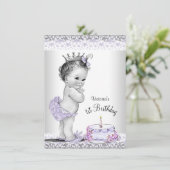 Mädchen Lila Grau 1. Geburtstag Party Einladung (Stehend Vorderseite)