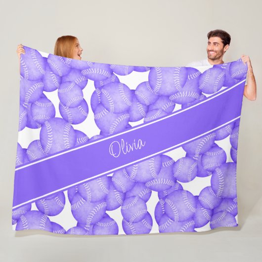 Mädchen lila Softballs mit Monogramm Fleecedecke (Beispiel)