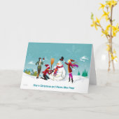 Mädchen machen Snowman Weihnachtskarte Karte (Gelbe Blume)