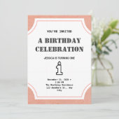 Mädchen macht einen einfachen Elegant 1. Geburtsta Einladung (Stehend Vorderseite)