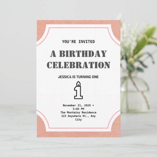 Mädchen macht einen einfachen Elegant 1. Geburtsta Einladung (Stehend Vorderseite)