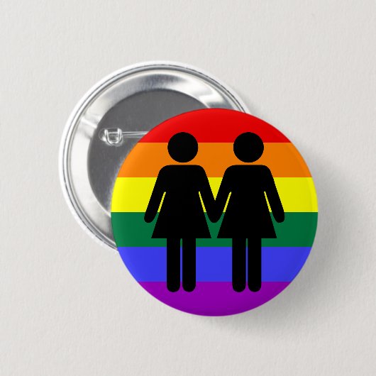 Mädchen + Mädchen-Regenbogen-Knopf Button (Vorne & Hinten)