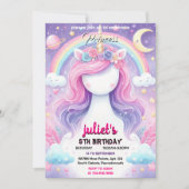 Mädchen mädchenhaft lila pink unicorn 1. Geburtsta Einladung (Vorderseite)