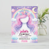 Mädchen mädchenhaft lila pink unicorn 1. Geburtsta Einladung (Stehend Vorderseite)