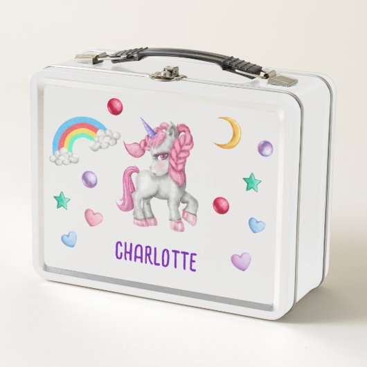 Mädchen Magical Unicorn Regenbogen Kinder Personal Metall Brotdose (Vorderseite)