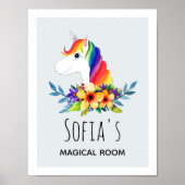 Mädchen Magischer Regenbogen Einhorn & Name Kinder Poster (Vorne)