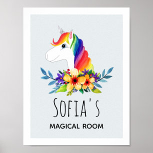 Mädchen Magisches Regenbogen-Einhorn & Namens-Kind Poster