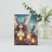Mädchen, majestätische Fenix-Vogelöle, 3d, Postkarte (Stehend Vorderseite)