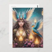 Mädchen, majestätische Fenix-Vogelöle, 3d, Postkarte (Vorne/Hinten)