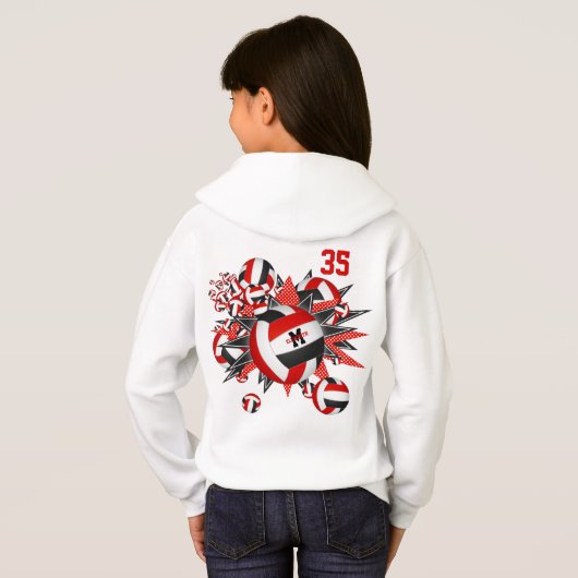 Mädchen Mannschaft roter schwarzer Volleyball-Star Hoodie (Schwarz voll)