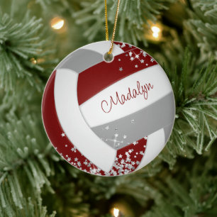 Mädchen Maroon graue Volleyball mit winzigen silbe Keramik Ornament