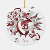 Mädchen Maroon graue Volleyballs Stars halten Sake Keramik Ornament (Hinten)