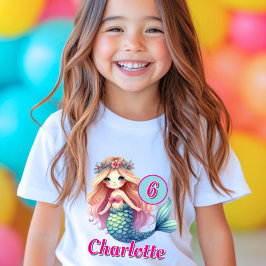 Mädchen Meerjungfrau Alter und Name Geburtstag T-Shirt
