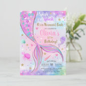 Mädchen Meerjungfrau Aquarell und Gold Geburtstag Einladung (Stehend Vorderseite)