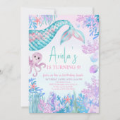 Mädchen Meerjungfrau Bash unter dem Meer 1. Geburt Einladung (Vorderseite)