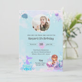 Mädchen Meerjungfrau-Foto unter dem Meer 5. Geburt Einladung (Stehend Vorderseite)