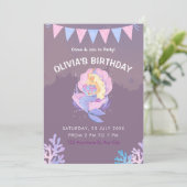Mädchen Meerjungfrau Geburtstag, Mädchen Party Einladung (Stehend Vorderseite)