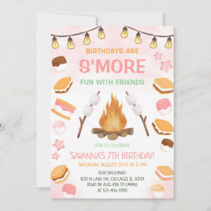 Mädchen Mehr Spaß Lagerfeuer Smores Geburtstagsfei Einladung