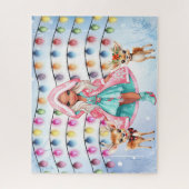 Mädchen mit 2 kleinen Hirschen- und Weihnachtslich Puzzle (Vertikal)