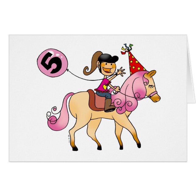 Mädchen mit 5-Jährigen auf einem Pony (Vorderseite (Horizontal))