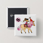 Mädchen mit 5-Jährigen auf einem Pony Button (Vorne & Hinten)
