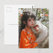Mädchen mit Affen chinesischer Zodiac Art Postkarte (Vorne/Hinten)