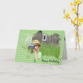 Mädchen mit alter Kamera Geburtstag Karte (Gelbe Blume)