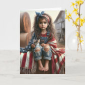 Mädchen mit amerikanischer Flagge Geburtstag Karte (Gelbe Blume)