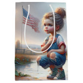 Mädchen mit amerikanischer Flagge Mittlere Geschenktüte (Vorderseite)