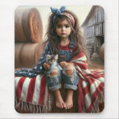 Mädchen mit amerikanischer Flagge und Kitten Mousepad (Vorne)