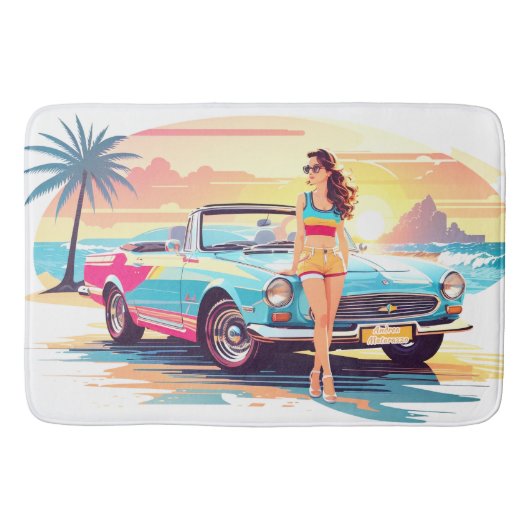 Mädchen mit Auto und Traumwelt Badematte (Vorderseite)