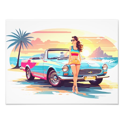 Mädchen mit Auto und Traumwelt Fotodruck (Vorne)