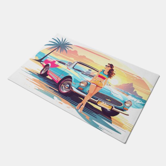 Mädchen mit Auto und Traumwelt Fußmatte (Schrägansicht)