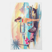 Mädchen mit Auto und Traumwelt Geschirrtuch (Vertikal)