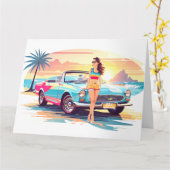 Mädchen mit Auto und Traumwelt Karte (Gelbe Blume)