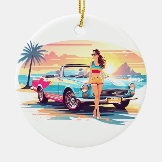 Mädchen mit Auto und Traumwelt Keramik Ornament (Vorne)