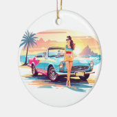 Mädchen mit Auto und Traumwelt Keramik Ornament (Links)