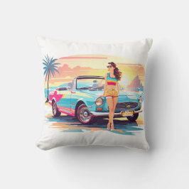 Mädchen mit Auto und Traumwelt Kissen