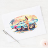 Mädchen mit Auto und Traumwelt Ovaler Aufkleber (Umschlag)