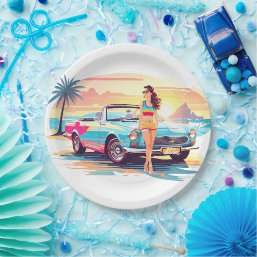 Mädchen mit Auto und Traumwelt Pappteller (Party)