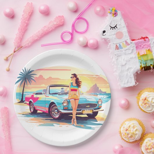 Mädchen mit Auto und Traumwelt Pappteller (Party)