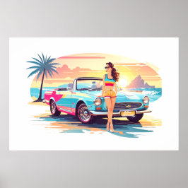 Mädchen mit Auto und Traumwelt Poster