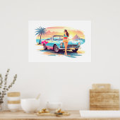 Mädchen mit Auto und Traumwelt Poster (Küche)